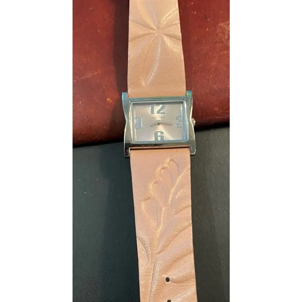 Women's 26mm Silver Tone Anne Klein Watch, Embossed Leather Band